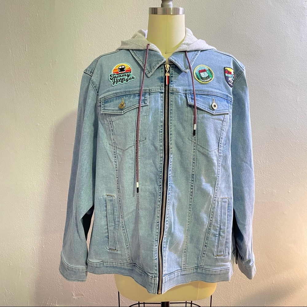 New Tommy Hilfiger Zip Front Patches Jean Jacket